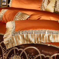 Thumbnail for Luxury Orange Gold Horse Lace Edge Palace Silky Duvet Cover Set, 1000TC Egyptian Cotton Bedding Set