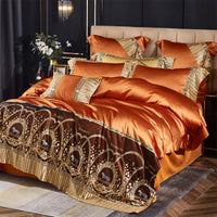 Thumbnail for Luxury Orange Gold Horse Lace Edge Palace Silky Duvet Cover Set, 1000TC Egyptian Cotton Bedding Set