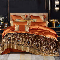 Thumbnail for Luxury Orange Gold Horse Lace Edge Palace Silky Duvet Cover Set, 1000TC Egyptian Cotton Bedding Set