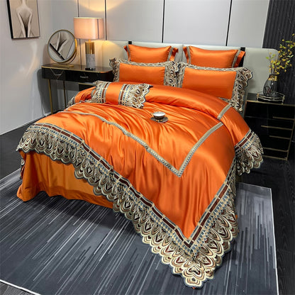 Luxury Orange Purple Europe Chic Soft Hotel Grade Duvet Cover, Egyptian Cotton 1200TC Bedding Set