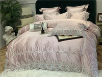 Thumbnail for Luxury Blue Pink Romantic French European Couple Duvet Cover Set, Egyptian Cotton Bedding Set