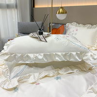 Thumbnail for Luxury Butterfly Princess Chic Flowers Embroidery Ruffles Duvet Cover, Cotton 600TC Bedding Set