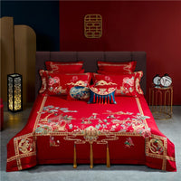 Thumbnail for Luxury Red Happy Story Wedding Embroidery Tassels Duvet Cover, 1200TC Egyptian Cotton Bedding Set