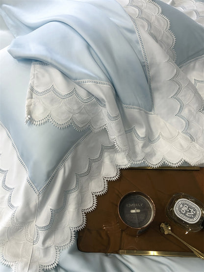 Luxury Blue Pink American Wedding Ruffles Princess Duvet Cover Set, 1000TC Egyptian Cotton Bedding Set
