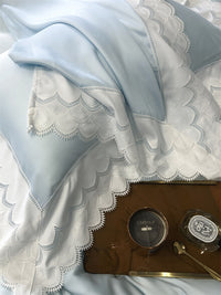 Thumbnail for Luxury Blue Pink American Wedding Ruffles Princess Duvet Cover Set, 1000TC Egyptian Cotton Bedding Set