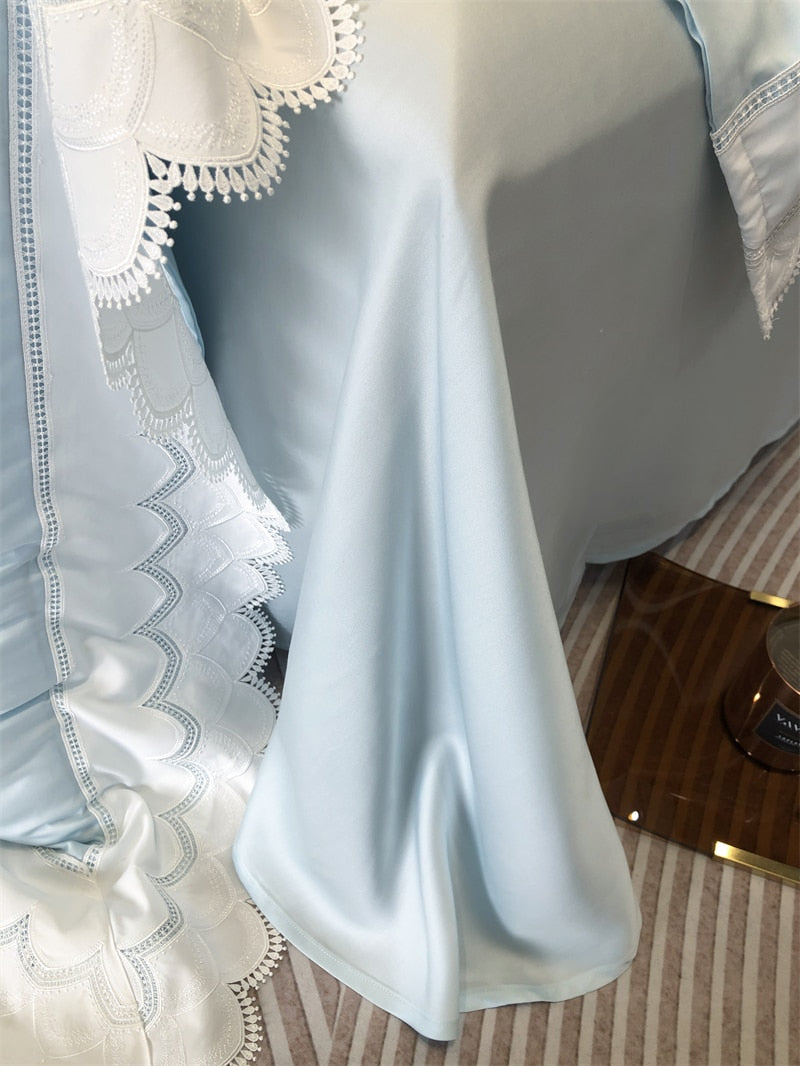 Luxury Blue Pink American Wedding Ruffles Princess Duvet Cover Set, 1000TC Egyptian Cotton Bedding Set