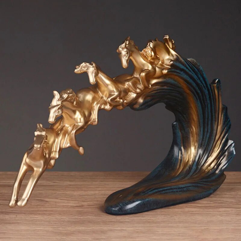 Luxury White Gold Horse Crafts Decor Ornament Gifts Sculptures and Statues