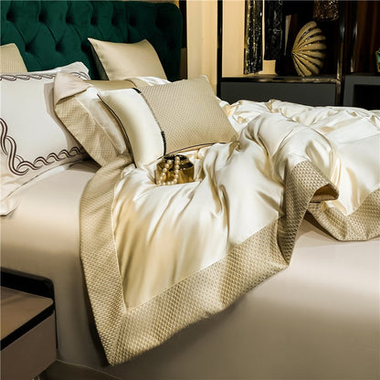 Luxury Gold Red Turquoise Baroque Europe Silk Embroidery Duvet Cover Set, 1000TC Egyptian Cotton Bedding Set