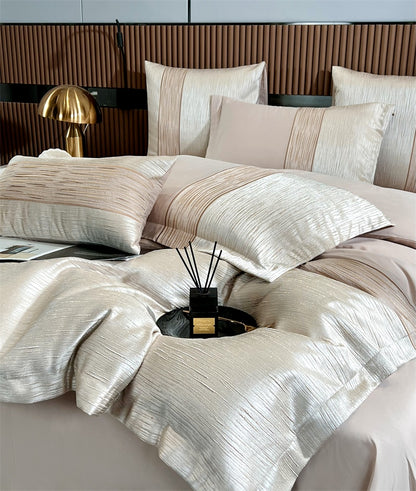 Silver Pink Satin Luxury Jacquard Cotton Hotel Duvet Cover Bedding Set