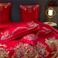 Thumbnail for Luxury Red Gold Phoenix Europe Wedding Duvet Cover Set, Egyptian Cotton 1000TC Bedding Set