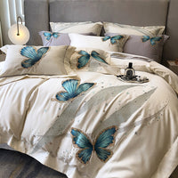 Thumbnail for Luxury Green Gold Butterfly Embroidered Satin Soft Duvet Cover Set, 1000TC Egyptian Cotton Bedding Set