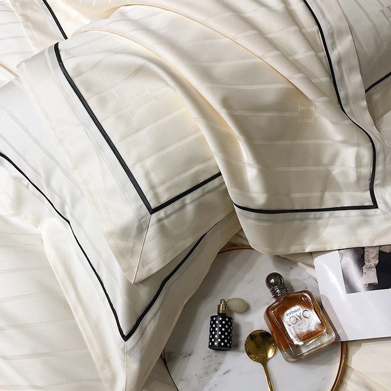 Luxury White Orange Premium Garde Hotel Style Duvet Cover Set, 1000TC Egyptian Cotton Bedding Set