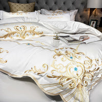 Thumbnail for Luxury Gold Emerald European Embroidered Soft Duvet Cover Set, 600TC Egyptian Cotton Bedding Set