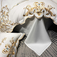 Thumbnail for Luxury Gold Emerald European Embroidered Soft Duvet Cover Set, 600TC Egyptian Cotton Bedding Set