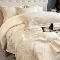 Thumbnail for Luxury Red White Flowers Nature Embroidery Duvet Cover Set, 600TC Egyptian Cotton Bedding Set