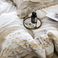 Thumbnail for Luxury Gold Marble Stone Embroidered Linen Duvet Cover Set, 1000TC Egyptian Cotton Bedding Set