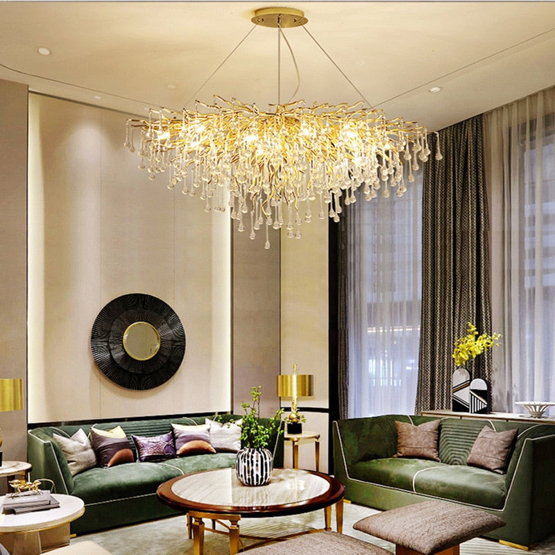 Luxury Gold Crystal Lighting Chandeliers Branches Crystal for Living Room Home Decor