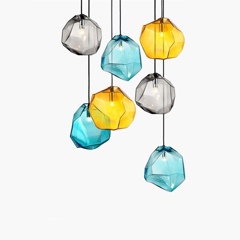 Modern Yellow Blue Stone Glass Pendant Lighting Hanging Lamp