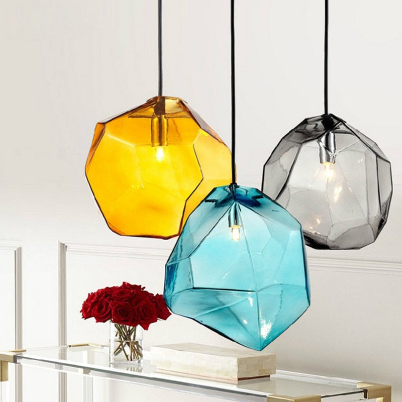 Modern Yellow Blue Stone Glass Pendant Lighting Hanging Lamp