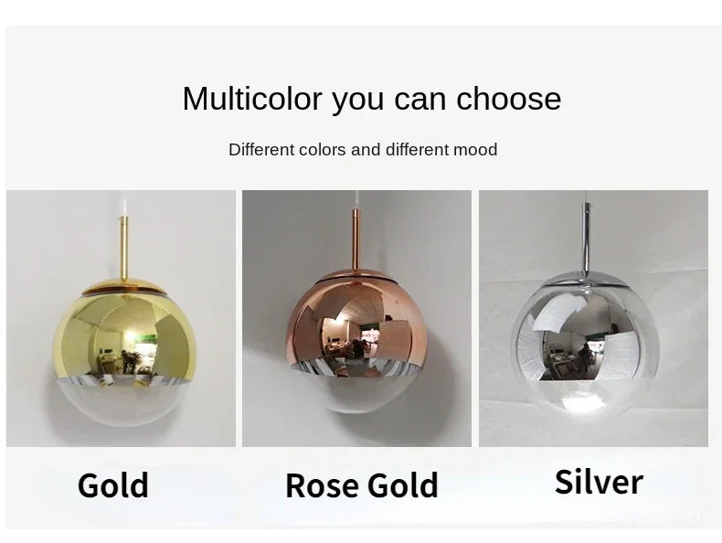 Modern Rose Gold Glass Ball Pendant Lighting Hanging Lamp Kitchen Decor