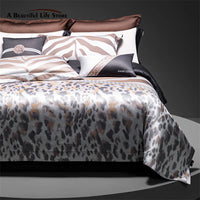 Thumbnail for Brown Silver Sexy Leopard Print Luxury Top Grade Silky Soft Duvet Cover Set, 1500TC Egyptian Cotton Bedding Set