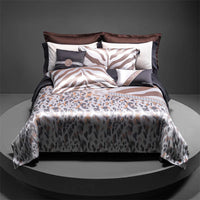 Thumbnail for Brown Silver Sexy Leopard Print Luxury Top Grade Silky Soft Duvet Cover Set, 1500TC Egyptian Cotton Bedding Set