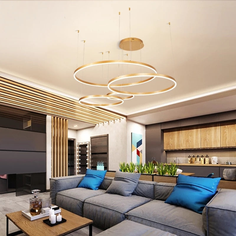 Modern Lighting 2 to 5 LED Circle Rings Ceiling Chandelier Living Room Home Decor