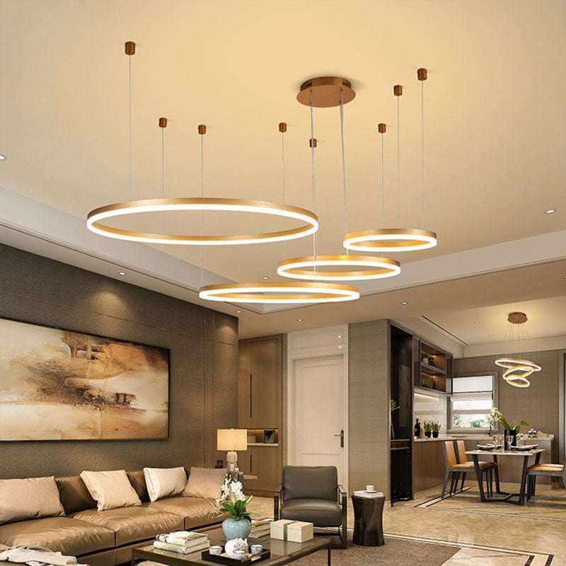 Modern Lighting 2 to 5 LED Circle Rings Ceiling Chandelier Living Room Home Decor