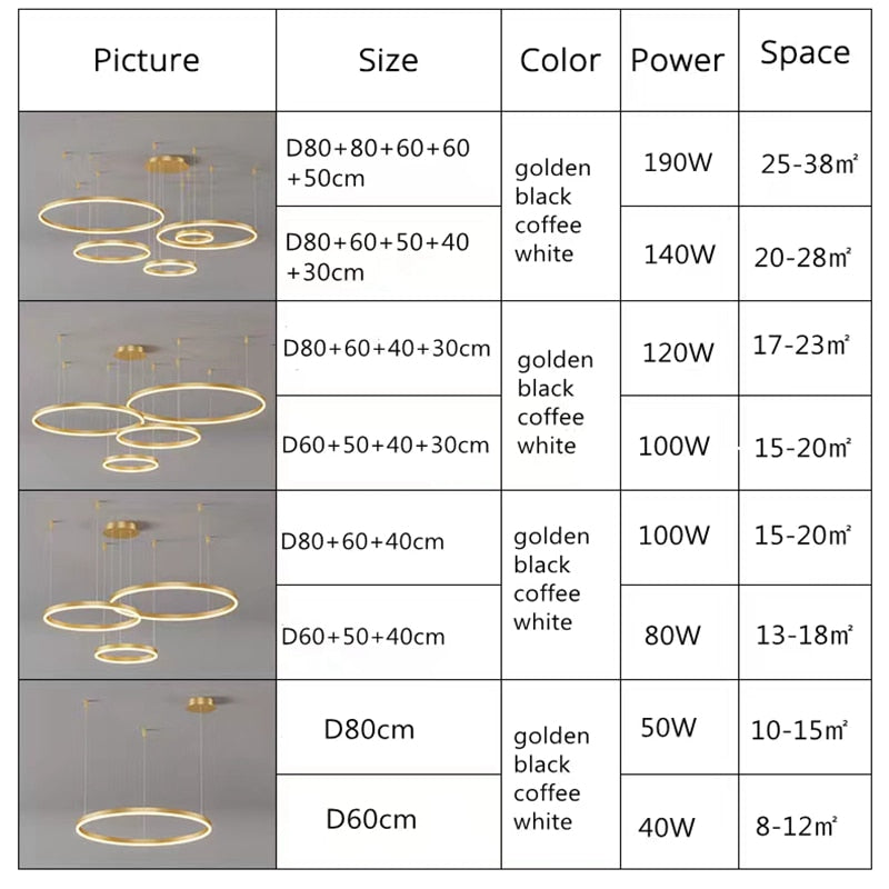 Modern Lighting 2 to 5 LED Circle Rings Ceiling Chandelier Living Room Home Decor