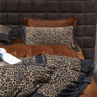 Thumbnail for Luxury Leopard Printed Pattern Long Stripe Crystal Velvet Fleece Duvet Cover Bedding Set