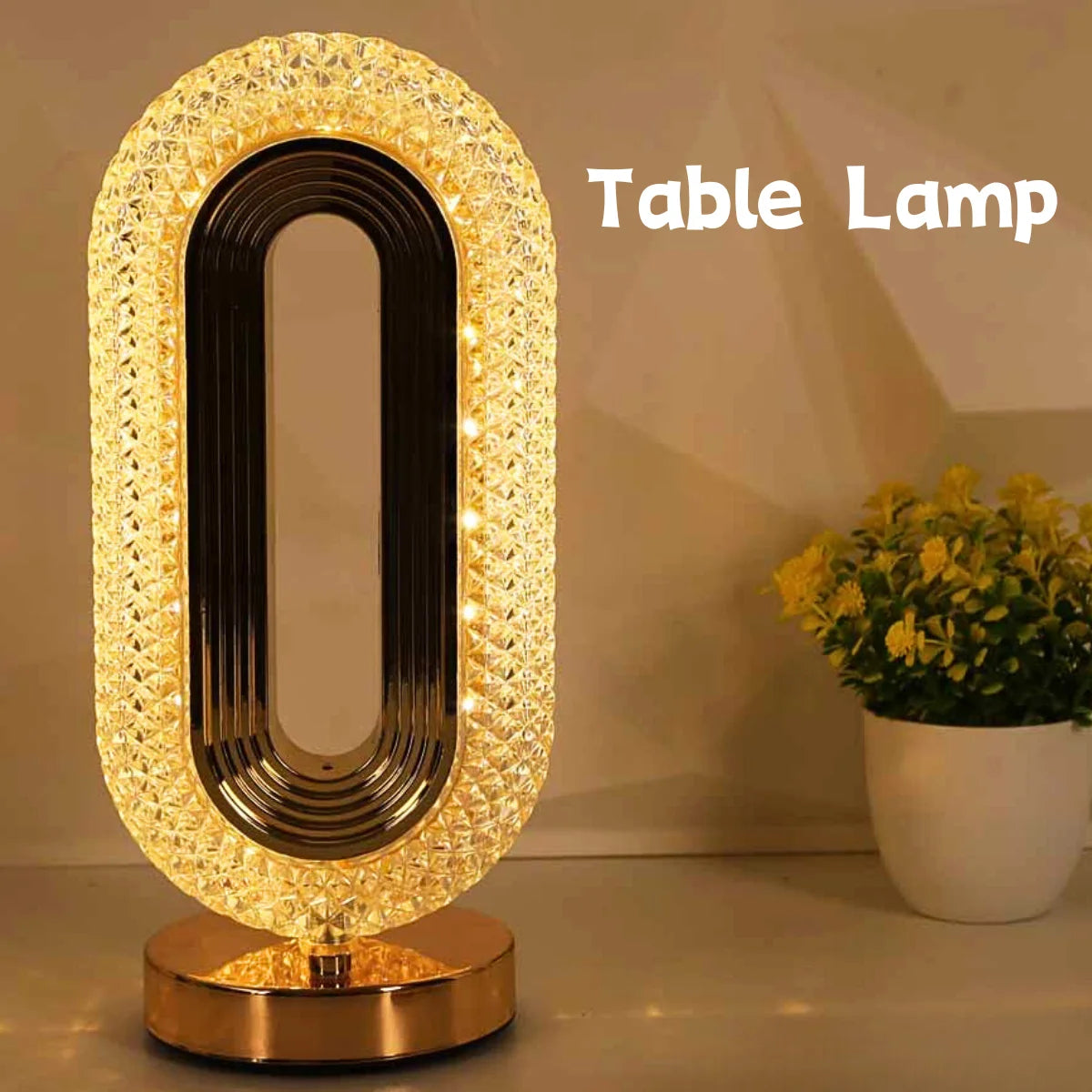 Modern Luxury Crystal Table Oval USB Lamp Lighting Living Room Bedroom