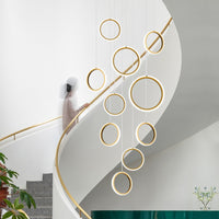 Thumbnail for Modern Gold Circle Loft Lighting Chandelier Building Hollow Hall Lamp Living Room Villa