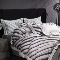 Thumbnail for Luxury Grey Modern Black Stripe Duvet Cover Set, 1000TC Egyptian Cotton Bedding Set