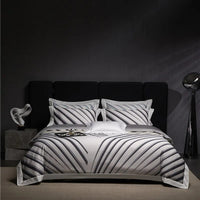 Thumbnail for Luxury Grey Modern Black Stripe Duvet Cover Set, 1000TC Egyptian Cotton Bedding Set