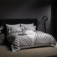 Thumbnail for Luxury Grey Modern Black Stripe Duvet Cover Set, 1000TC Egyptian Cotton Bedding Set