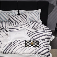 Thumbnail for Luxury Grey Modern Black Stripe Duvet Cover Set, 1000TC Egyptian Cotton Bedding Set