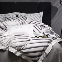 Thumbnail for Luxury Grey Modern Black Stripe Duvet Cover Set, 1000TC Egyptian Cotton Bedding Set