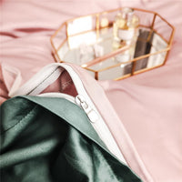 Thumbnail for Luxury Pink Green Modern Solid Color Soft Silky Comfy Duvet Cover Set, 600TC Egyptian Cotton Bedding Set