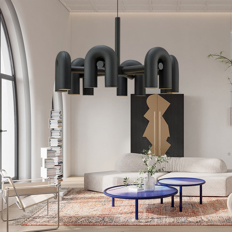 Black Grey Modern U Shape Lighting Chandeliers Ceiling Pendant Living Room Decoration