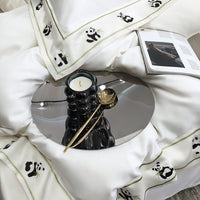 Thumbnail for White Green Soft Cool Panda Embroidered Duvet Cover Set, Tencel 800TC Bedding Set