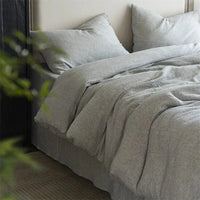 Thumbnail for Grey Plain Color Super Soft Natural Duvet Cover Set, Cotton Linen 600TC Bedding Set