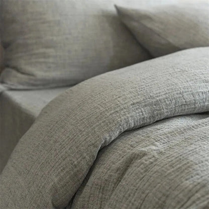 Grey Plain Color Super Soft Natural Duvet Cover Set, Cotton Linen 600TC Bedding Set