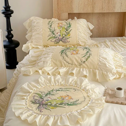 Vintage Nordic Little Girls Lace Ruffles Patchwork 100% Cotton Duvet Cover Bedding Set