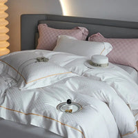 Thumbnail for White Gold Luxury Jacquard Duvet Cover Set, 1000TC Egyptian Cotton Bedding Set