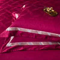 Thumbnail for Grey Red Burgundy Embroidery Satin Jacquard Duvet Cover Set, Egyptian Cotton 1400TC Bedding Set