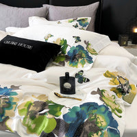 Thumbnail for White Grey Luxury Flower Egyptian Cotton 1000TC Art Paint Embroidery Duvet Cover Bedding Set