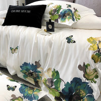 Thumbnail for White Grey Luxury Flower Egyptian Cotton 1000TC Art Paint Embroidery Duvet Cover Bedding Set