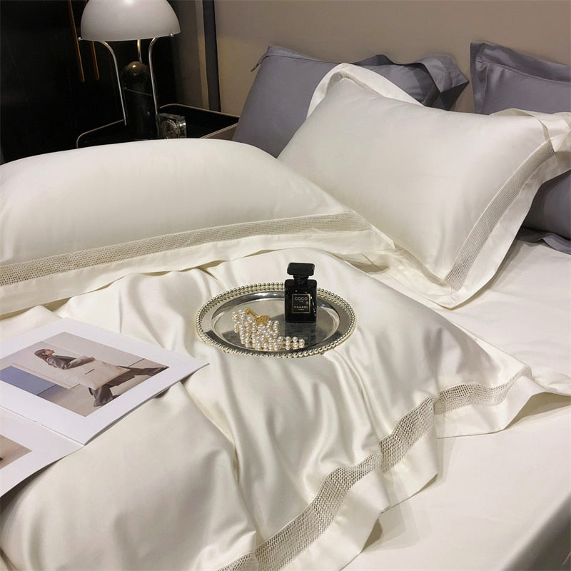 Luxury White Gold Champagne Hotel Style Wedding Duvet Cover Set, 1000TC Egyptian Cotton Bedding Set