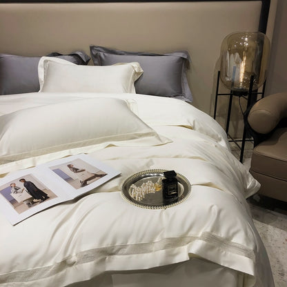 Luxury White Gold Champagne Hotel Style Wedding Duvet Cover Set, 1000TC Egyptian Cotton Bedding Set