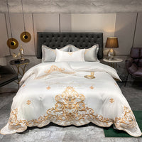 Thumbnail for Luxury White Gold Baroque Europe Embroidery Duvet Cover Set, Polyester Bedding Set